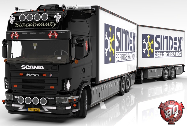 3D Scania 164L + Trailer Tandem Frigo