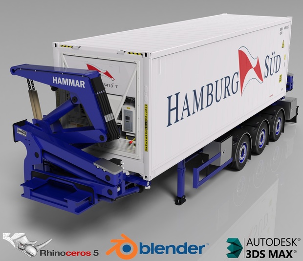 3D Hammar Self Loader Container Trailer Model