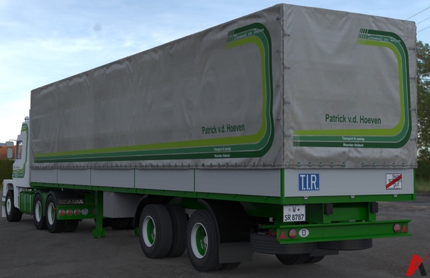 3D Scania 140 L 6×2 Patrick v.d. Hoeven & 2 Axled Curtain Trailer