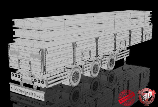 3D Opentop Trailer With Steel Beams Load