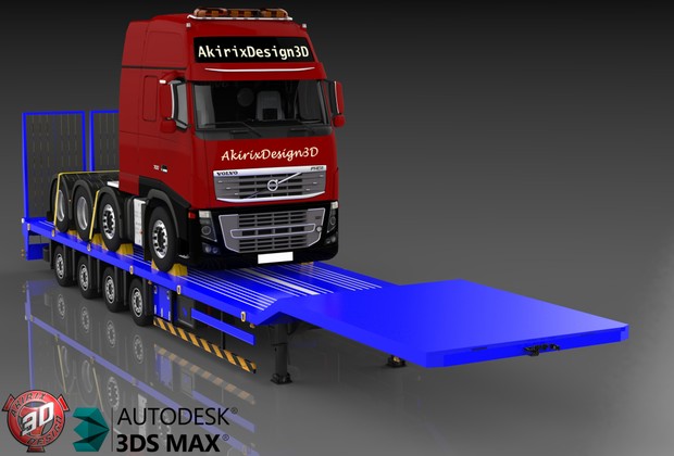 3D Platform trailer with 8x4 Volvo