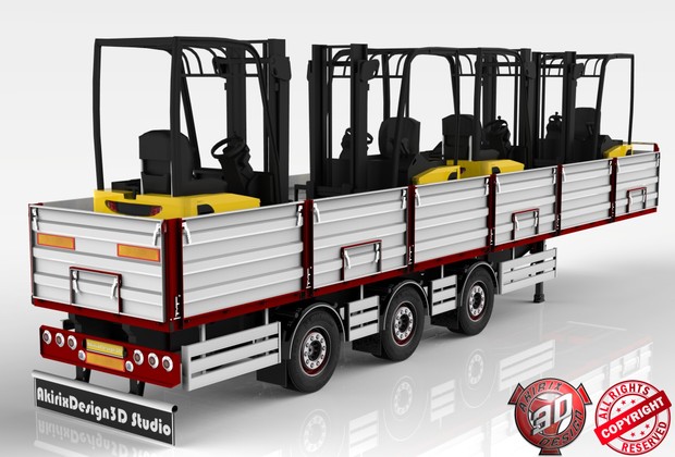 3D Opentop ForkLifts Load Trailer Model
