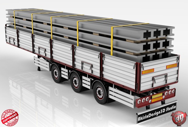 3D Opentop Trailer With Steel Beams Load