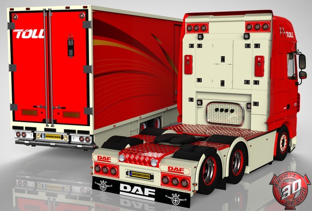 3D Combo Daf XF 105 6x2 + 2 Axles Trailer