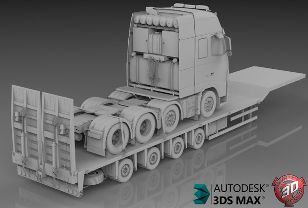 3D Platform trailer with 8x4 Volvo