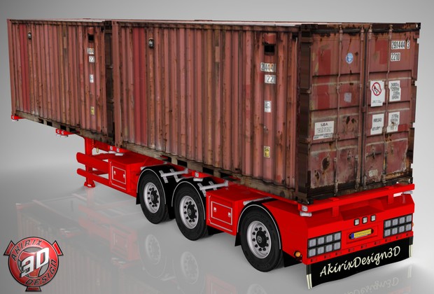 3D Container Trailer With Containers Load