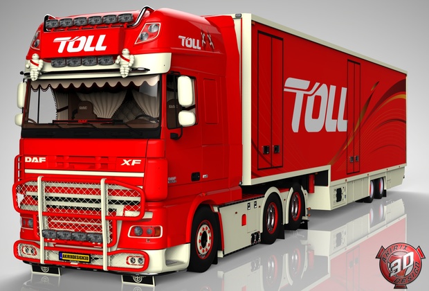 3D Combo Daf XF 105 6x2 + 2 Axles Trailer