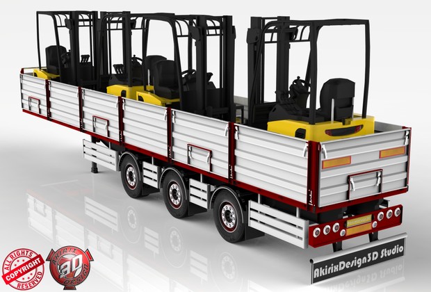 3D Opentop ForkLifts Load Trailer Model