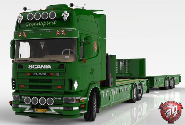 3D Scania 164L + Trailer Tandem GreenSpirit