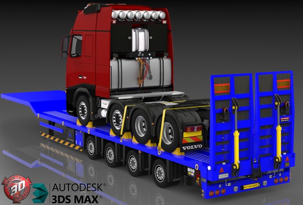 3D Platform trailer with 8x4 Volvo