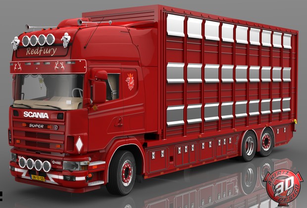 3D Scania 164L + Trailer Tandem Animal Transport