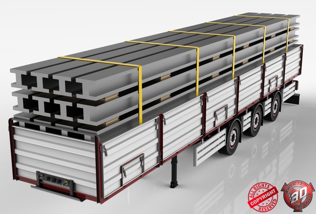 3D Opentop Trailer With Steel Beams Load