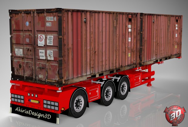 3D Container Trailer With Containers Load