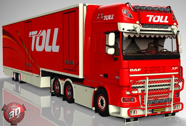 3D Combo Daf XF 105 6x2 + 2 Axles Trailer
