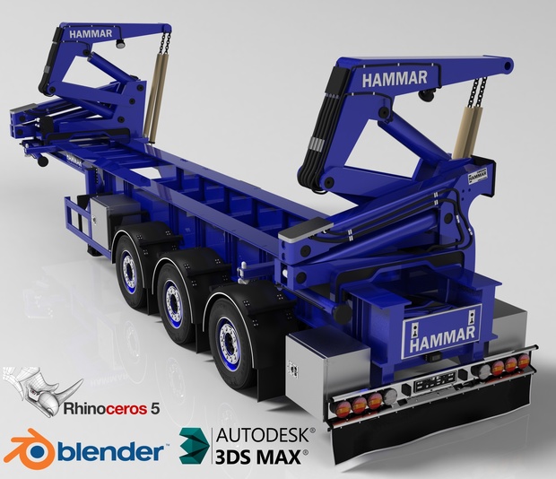 3D Hammar Self Loader Container Trailer Model