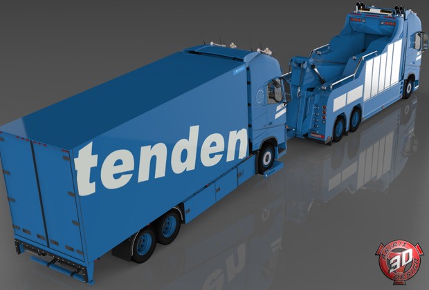 3D Volvo FH13 Wrecker + Truck Cargo Load Tenden