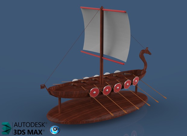 3D Viking Boat Interior Decoration Model