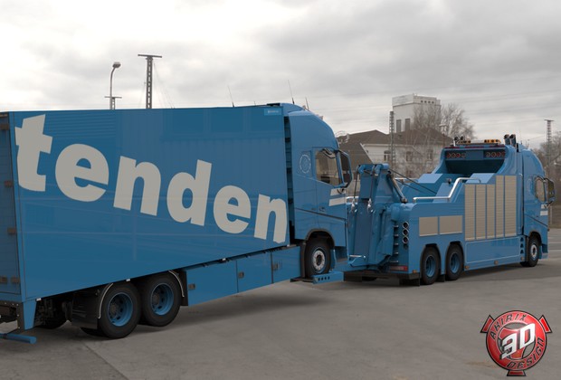 3D Volvo FH13 Wrecker + Truck Cargo Load Tenden