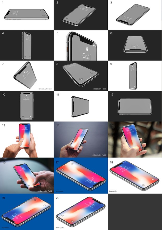 Apple iPhone X screen mockups set for Photoshop