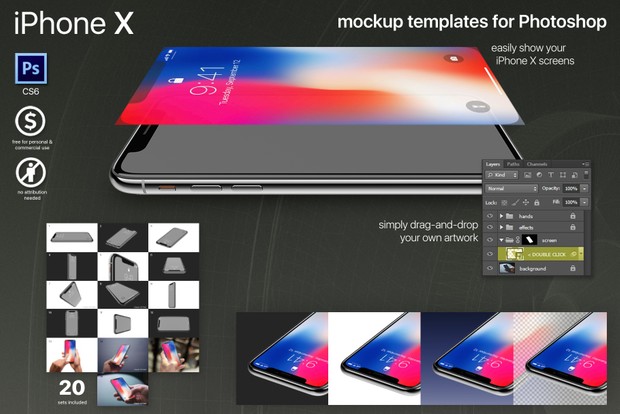 Apple iPhone X screen mockups set for Photoshop