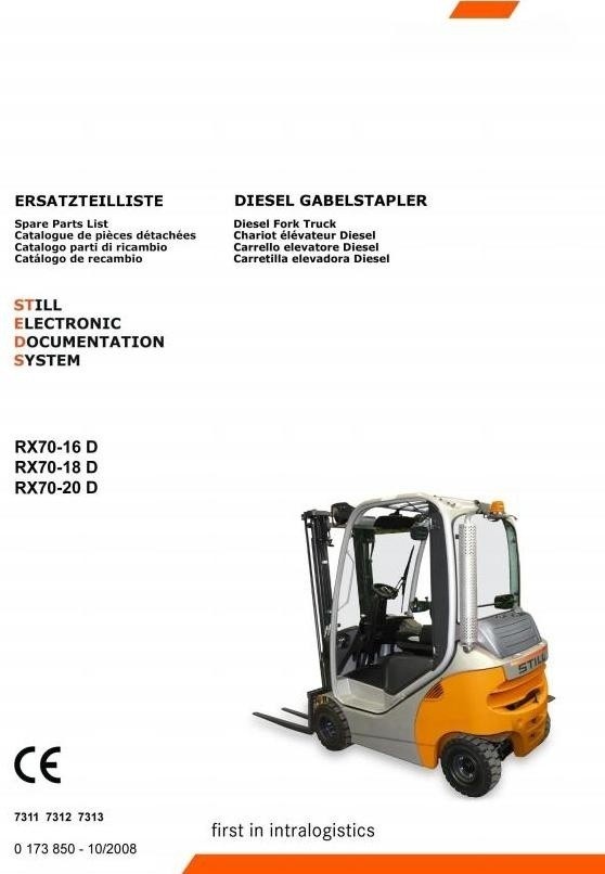 Still Diesel Forklift Truck RX70-16, RX70-18, RX70-20: 7311, 7312, 7313 Spare Parts Manual