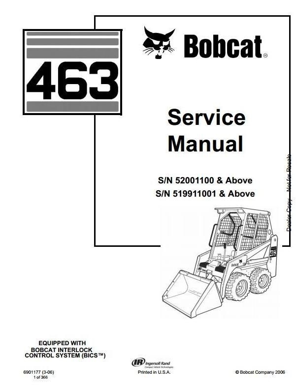 Bobcat Skid Steer Loader Type 463 (S70): S/N 519911001 & Above Workshop Service Manual