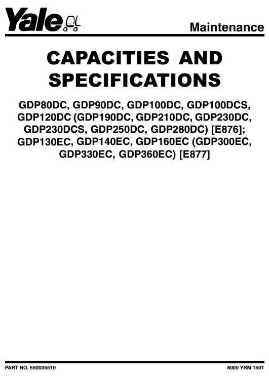 Yale (E876) GDP190DC, GDP210DC, GDP230DC, GDP230DCS, GDP250DC, GDP280DC Service Manual