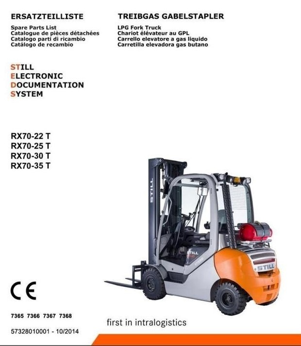 Still LPG Forklift Truck RX70-22T, RX70-25T, RX70-30T, RX70-35T:7365, 7366, 7367, 7368 Parts Manual