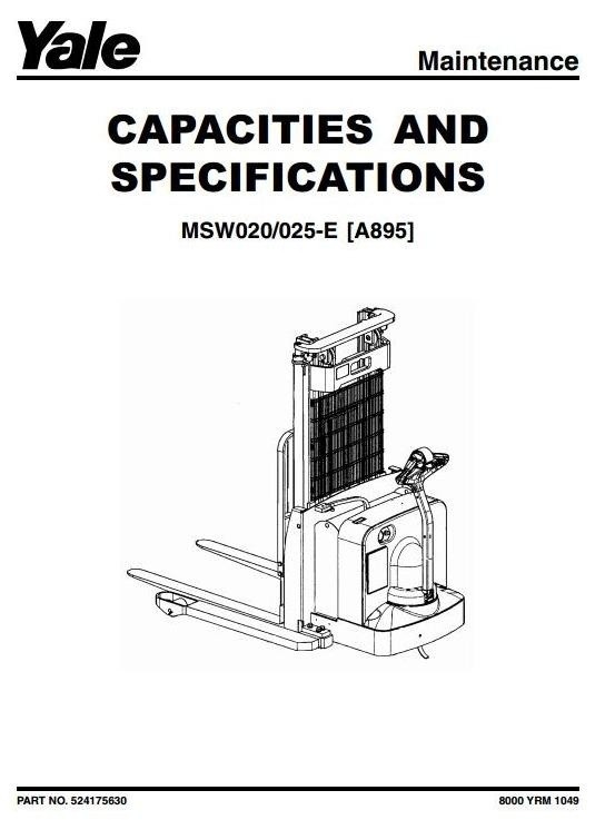 Yale Pallet Truck Type A895: MSW020-E, MSW025-E Workshop Service Manual