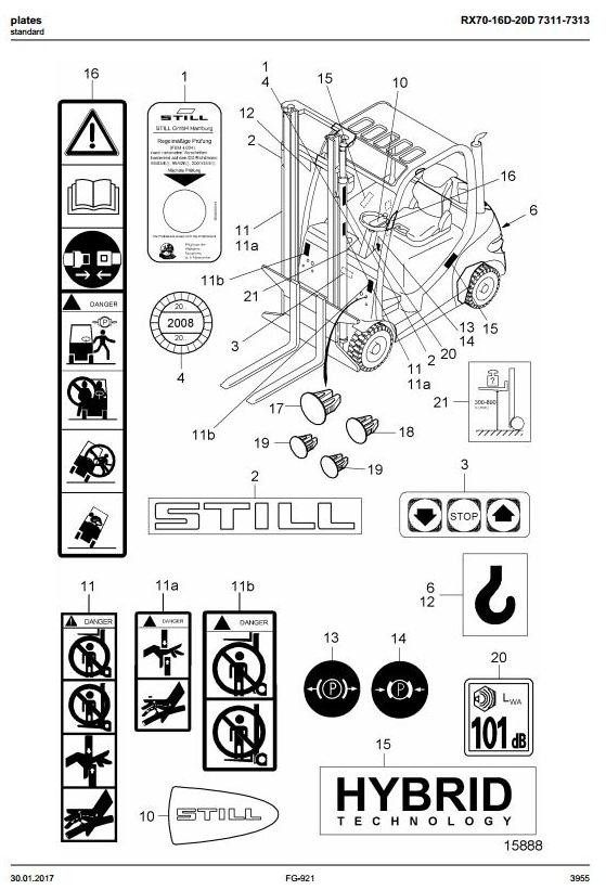 Still Diesel Forklift Truck RX70-16, RX70-18, RX70-20: 7311, 7312, 7313 Spare Parts Manual