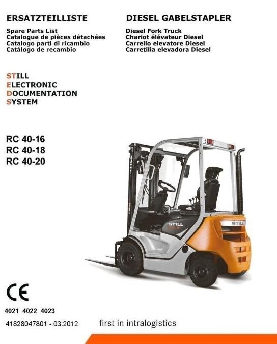Still Diesel Forklift Truck Type RC40-16, RC40-18, RC40-20: 4021, 4022, 4023 Spare Parts Manual