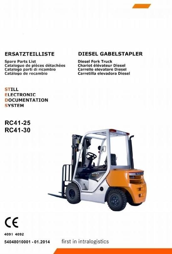 Still Diesel Forklift Truck Type RC41-25, RC41-30: 4091, 4092 Spare Parts Manual, Catalog