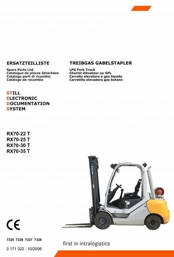 Still Forklift Truck RX70-22T, RX70-25T, RX70-30T, RX70-35T: 7325, 7326, 7327, 7328 Parts Manual