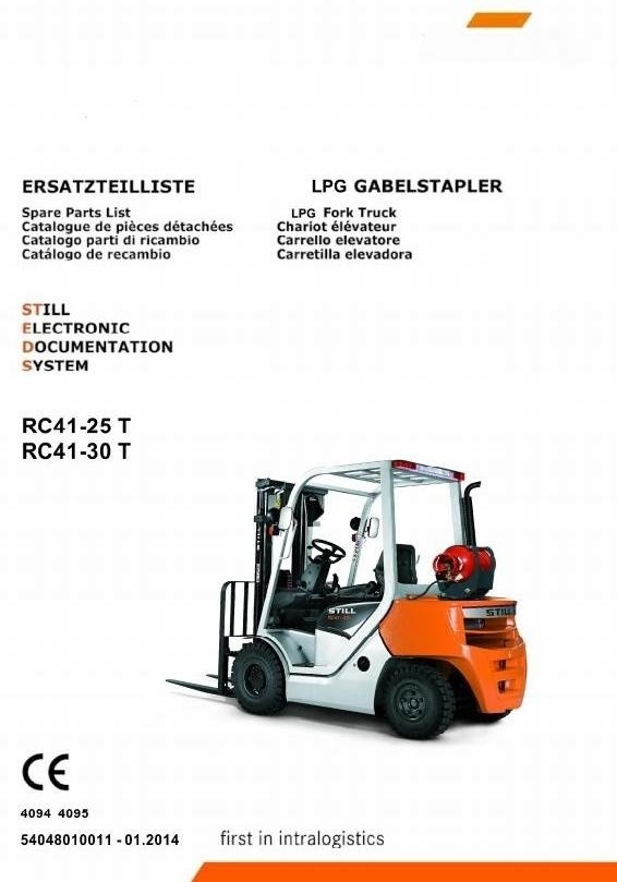 Still LPG Forklift Truck Type RC41-25T, RC41-30T: 4094, 4095 Spare Parts Manual, Catalog