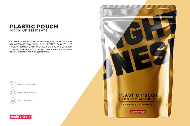 Glossy Plastic Pouch Mock-up Template