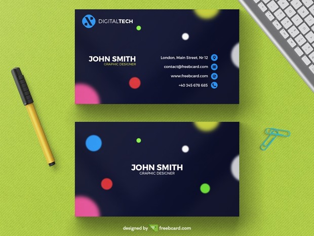 Business card with blurred circles
