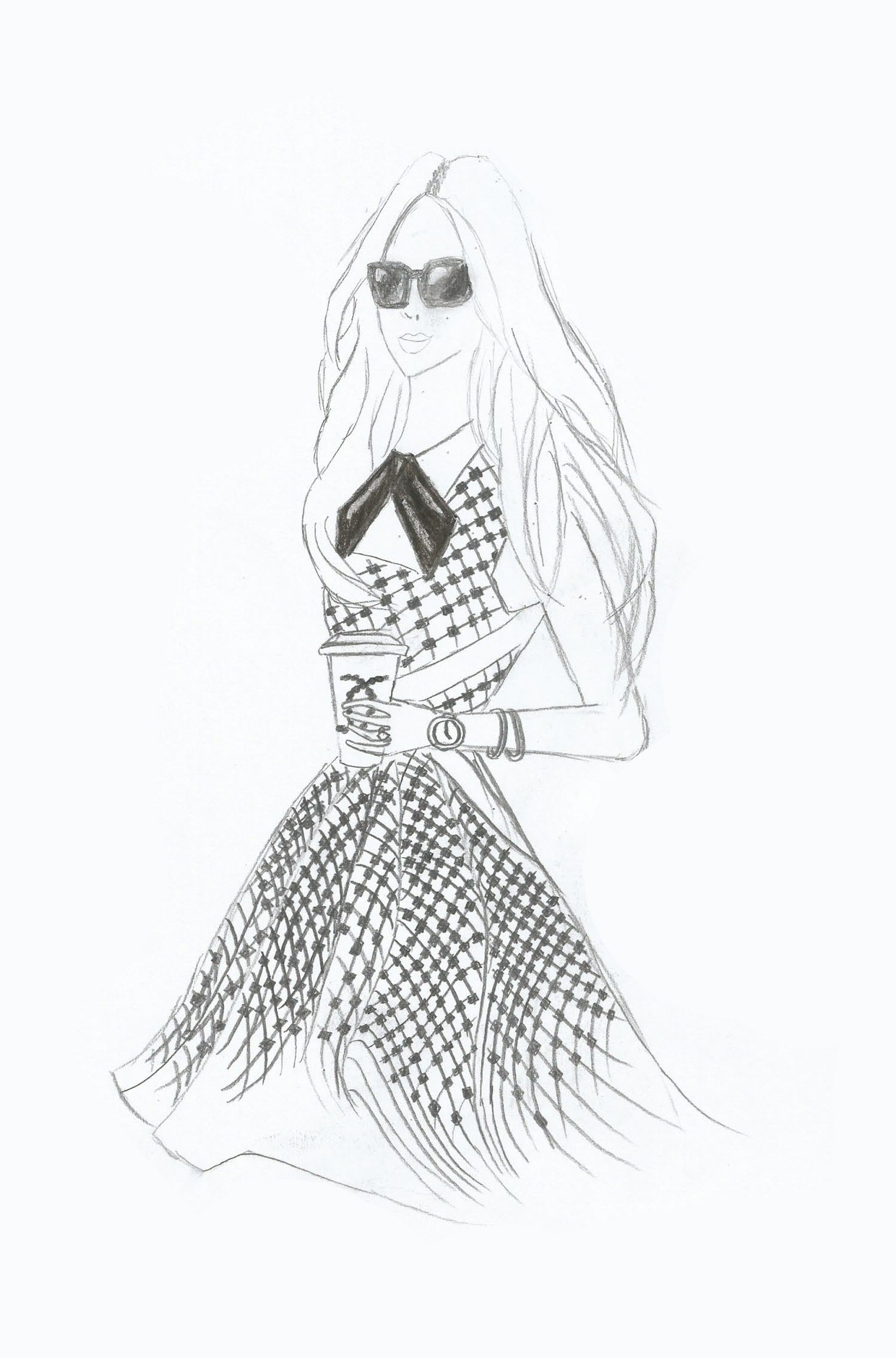 Designer Fashion Hand Drawn Sketch Illustration Smart Paris Chick Designs