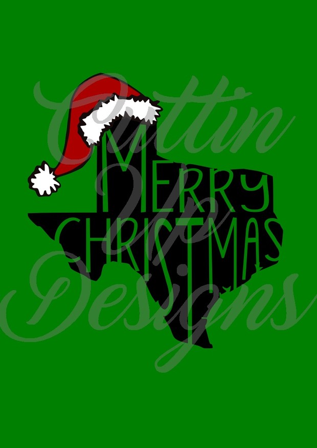Merry Christmas Texas with Santa Hat SVG Cut File. Easy cut and layer. Other states available.
