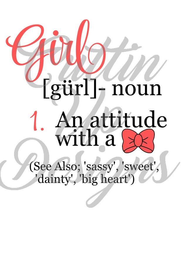 Girl Definition SVG Cutting File for Cricut or Cameo Girlie and Cute. Easy design to cut and layer