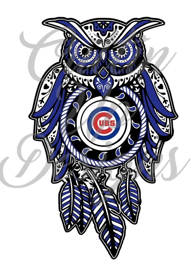 Chicago Cubs Sugar Skull Dreamcatcher Owl SVG Cut File. VERY easy cut and layer.