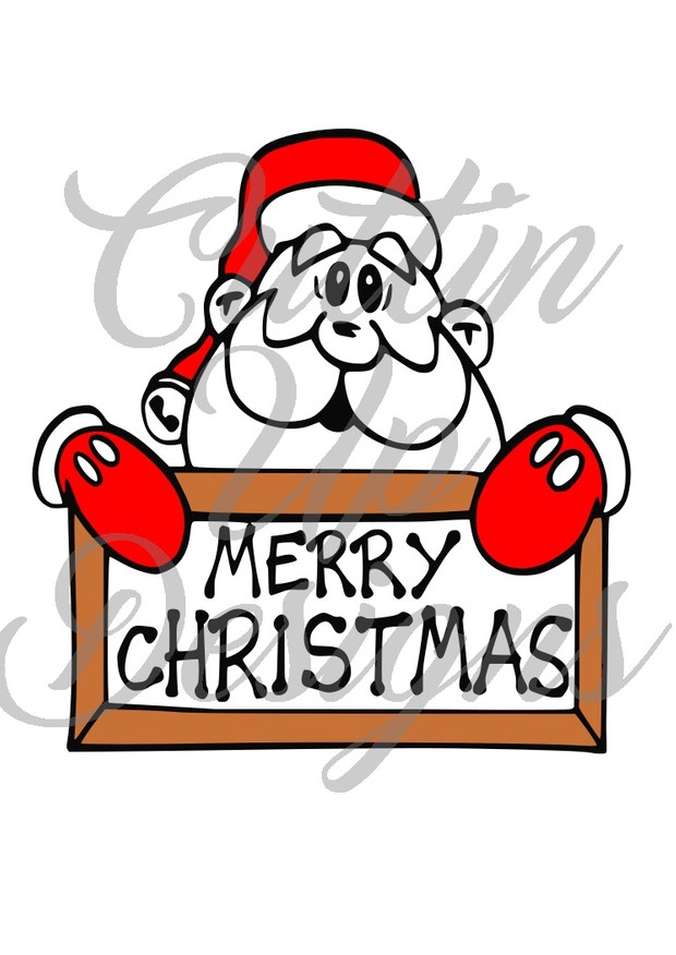 Santa Claus holding a Merry Christmas sign. SVG Cut file. Great idea for holiday shirts. Easy cut