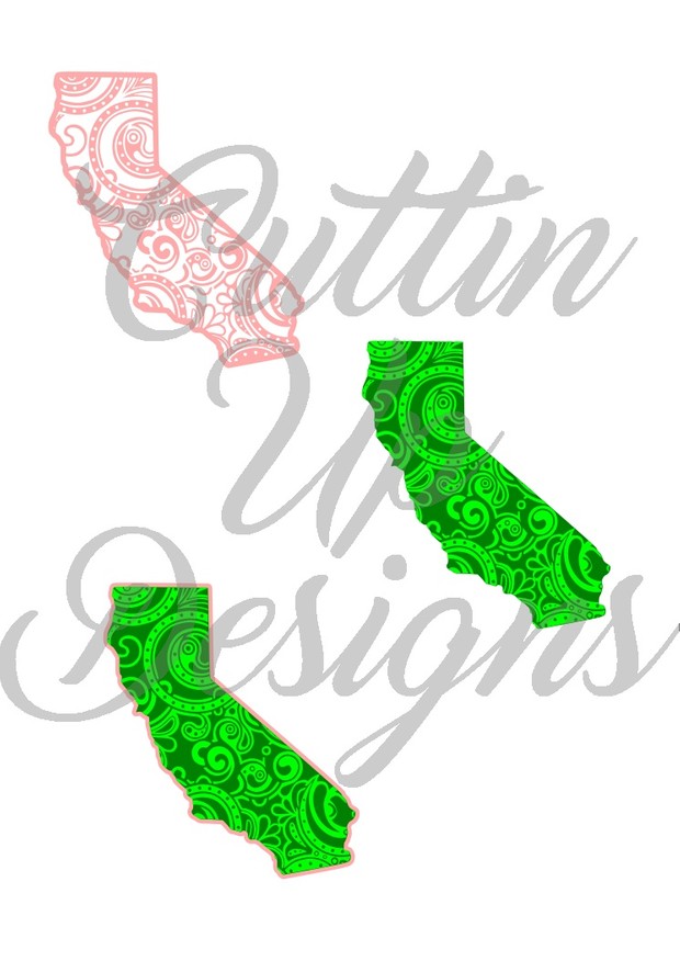 California Paisley Patterned States One color and Layered SVG for Cricut or Cameo