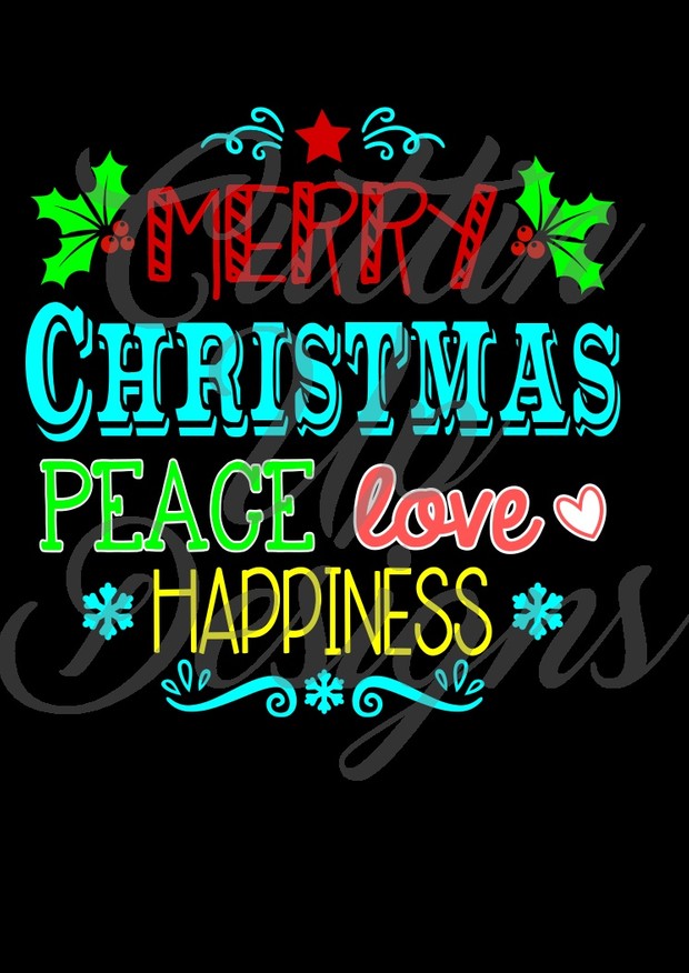 Merry Christmas Peace Love Happiness Holiday SVG Cutting File for Cricut or Cameo