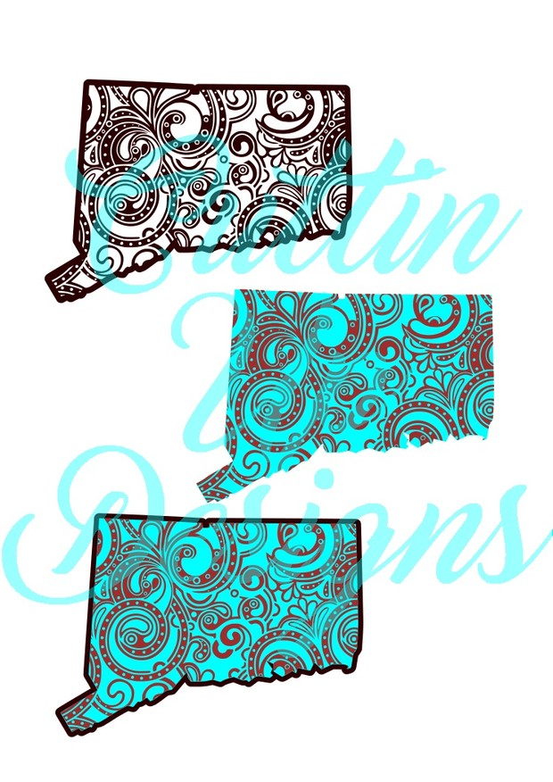 Connecticut Paisley Patterned States One color and Layered SVG for Cricut or Cameo