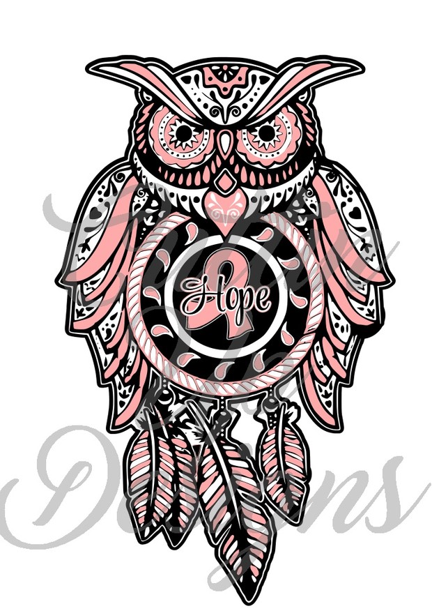 Breast Cancer Awareness Sugar Skull Dreamcatcher Owl SVG Cut File. VERY easy cut and layer.