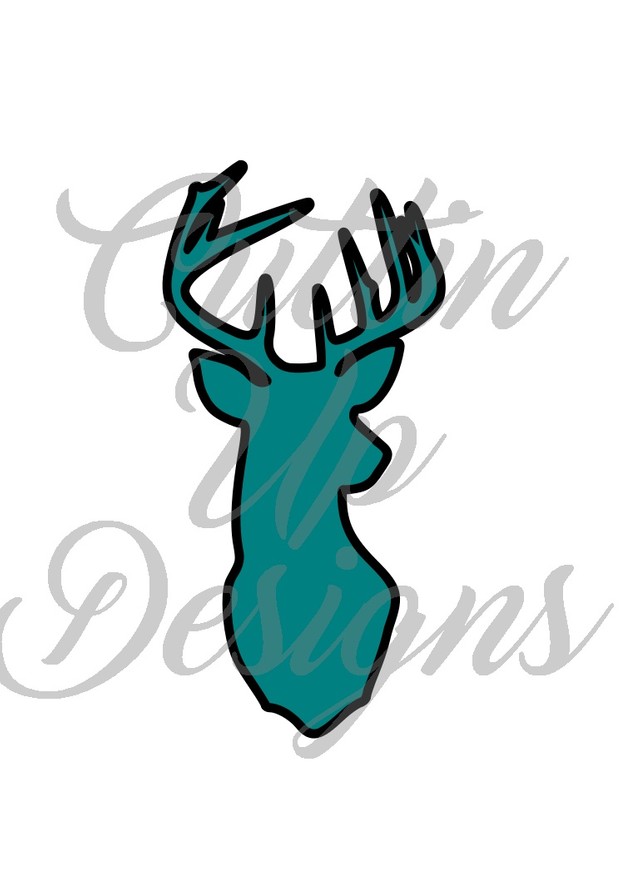 Buck Head Silhouette for Fabric with HTV outline. SVG Cut File.