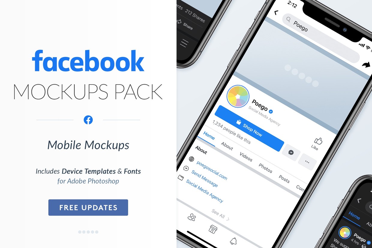 Download Facebook Mobile Mockups Pack Business Profile Page Poego Social Social Media Mockups Instagram Templates Canva Photoshop Icons