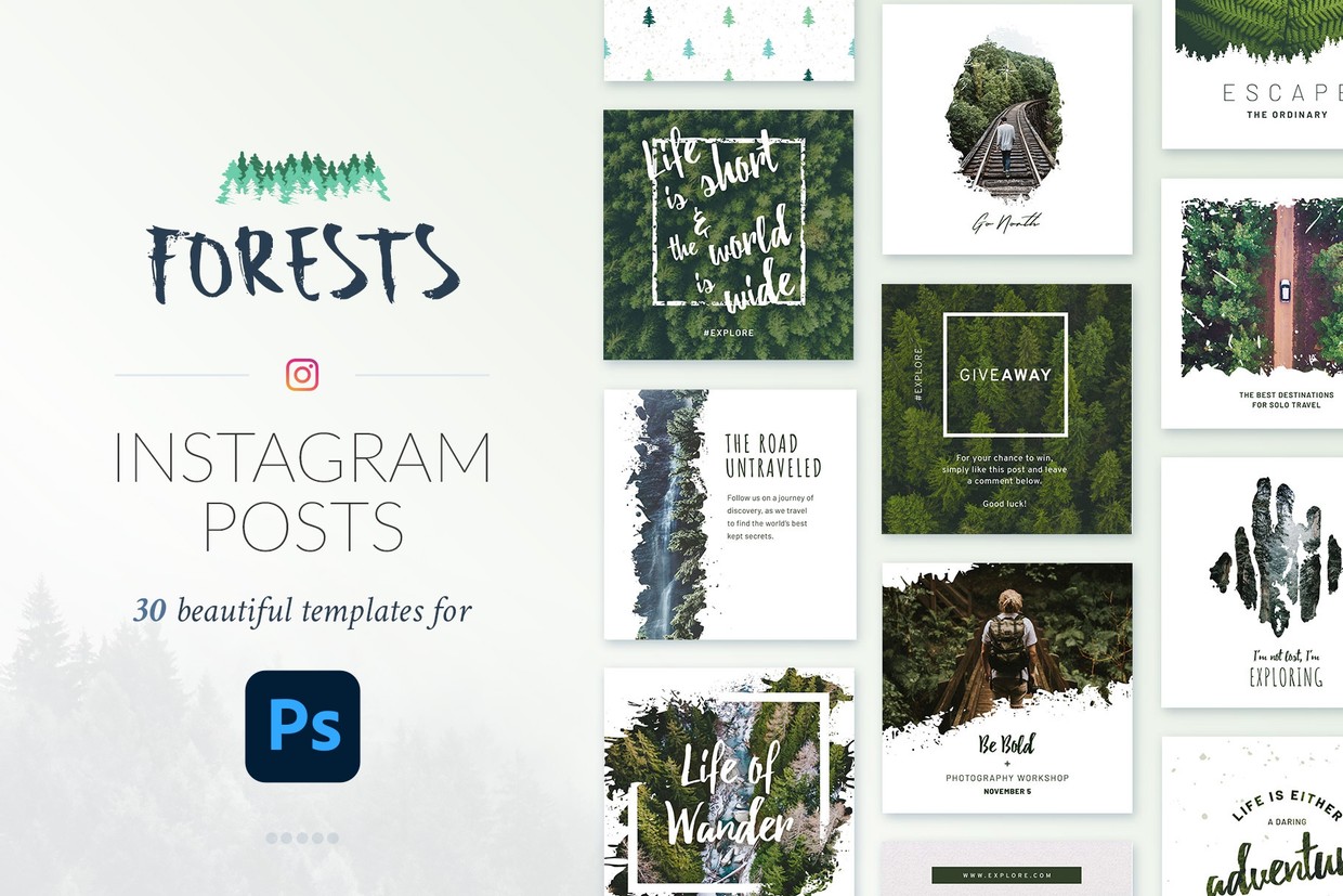 Instagram Posts Forests 30 Rustic & Green Templates Poego Social