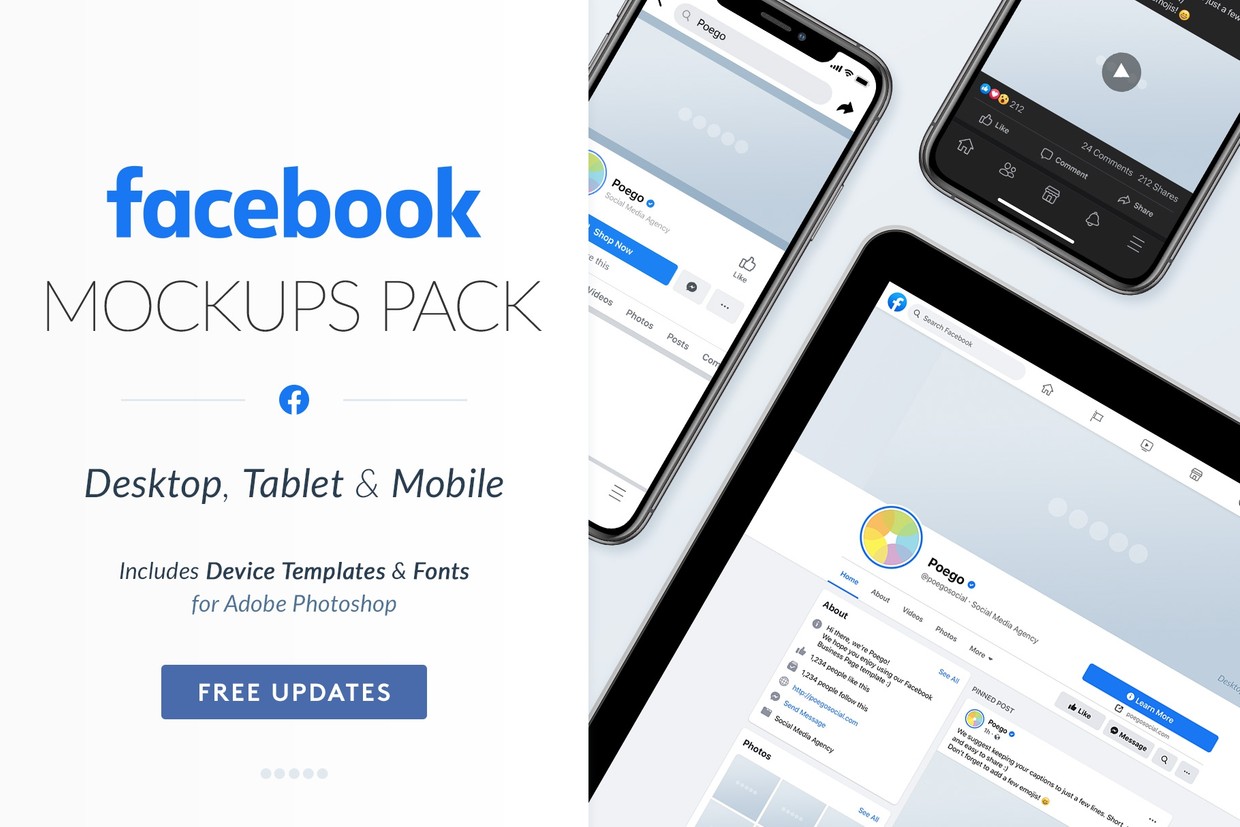 Facebook Social Media Mockups Pack Poego Social
