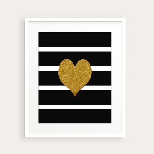 Gold Heart and Bold Stripes Art Print 0104 printable Graphic Wall Art pdf